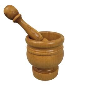 Vintage Wooden Mortar w/ Pestle 5.5" Hand Turned Treenware Farmhouse Kitchen